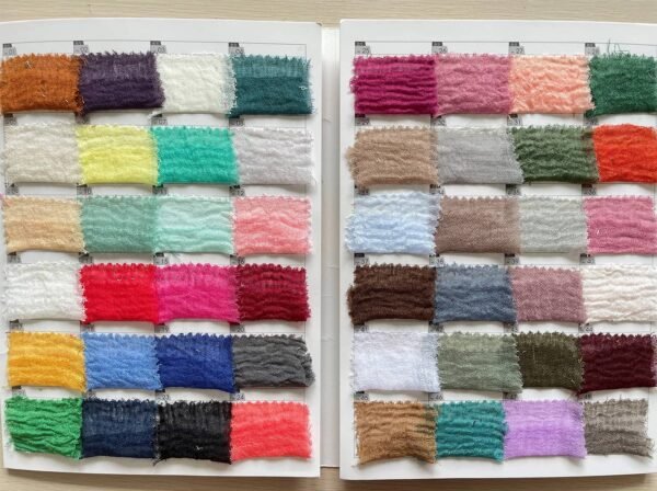 Pleated solid colour cotton-linen blend scarf - Image 6