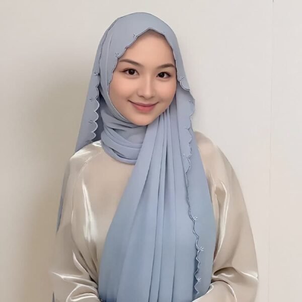 Fashion Premium Pearl Chiffon Embroidered Hijab Scarf