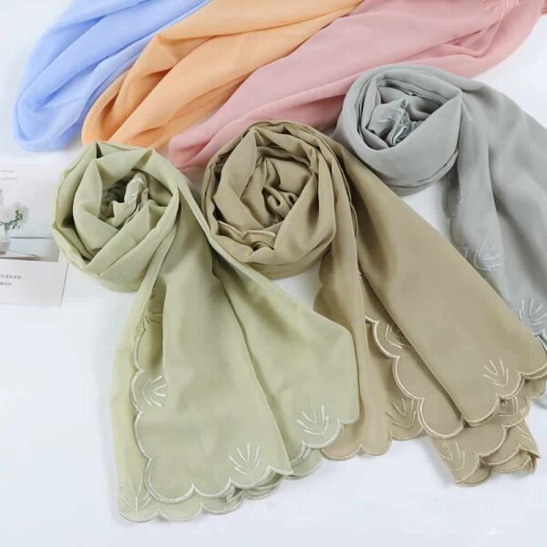 Fashion Premium Pearl Chiffon Embroidered Hijab Scarf - Image 2