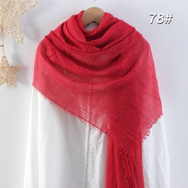 Pleated solid colour cotton-linen blend scarf - Image 3