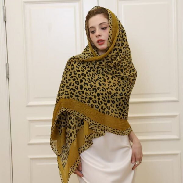 Retro leopard print crinkle headscarf, cotton scarf, light spring and summer style