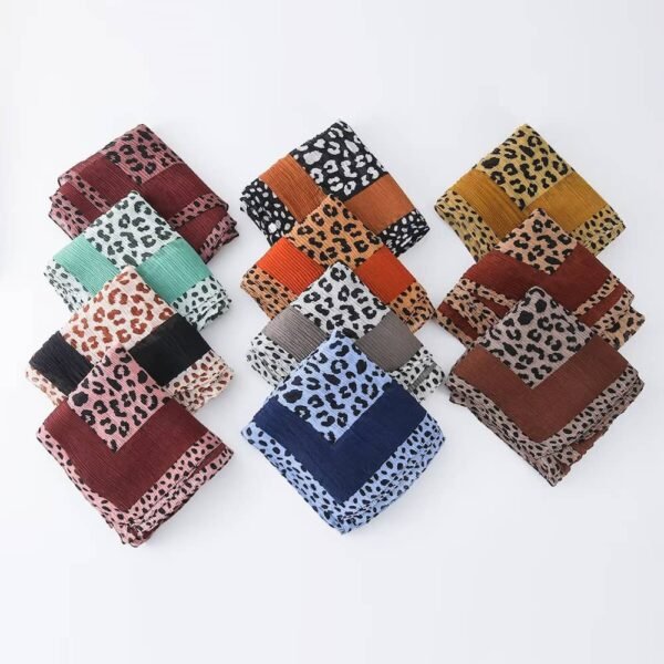 Retro leopard print crinkle headscarf, cotton scarf, light spring and summer style - Image 5