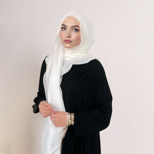 Fashionable Chiffon Hijab Wholesale With Pearl Wave Edge Decoration - Image 2